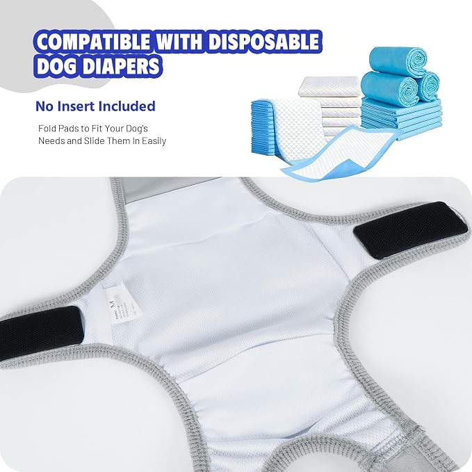 Dog Diapers Female Male，Washable Reusable Period Diapers & Belly Bands, Adjustable Abdominal Wounds Bandages for Heat Cycles & Incontinence, After Surgery, Anti-Harassment or Senior Dogs