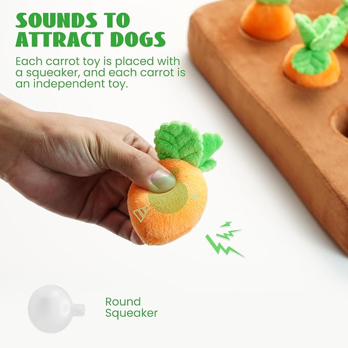 Nocciola Carrot Puzzle Dog Toys, 12PC Squeaky Carrots & Farm Snuffle Mat for Hide and Seek Snuffle Toys for Small and Medium Dogs, Carrot Patch Dog Toy to Keep Them Busy