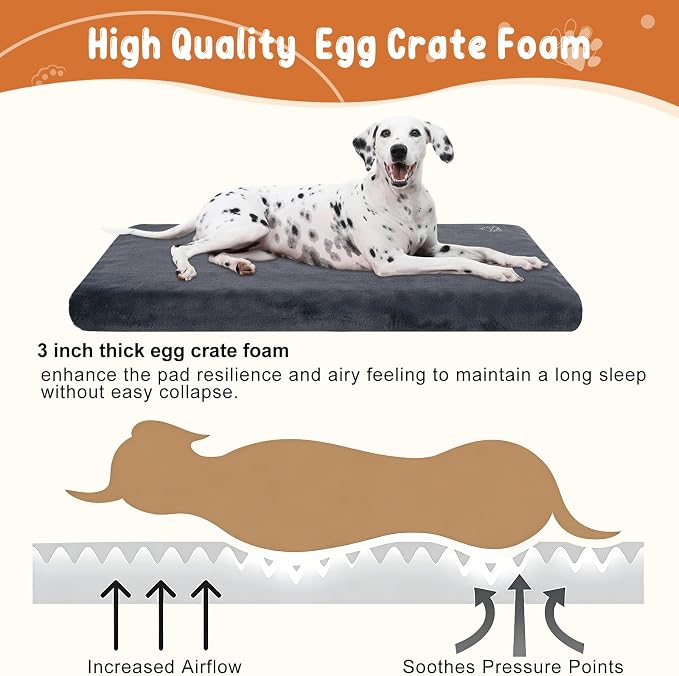EMPSIGN Stylish Dog Bed Mat Dog Crate Pad Mattress Reversible (Cool & Warm), Water Proof Linings, Removable Machine Washable Cover, Firm Support Pet Crate Bed for Small to XX-Large Dogs, Grey