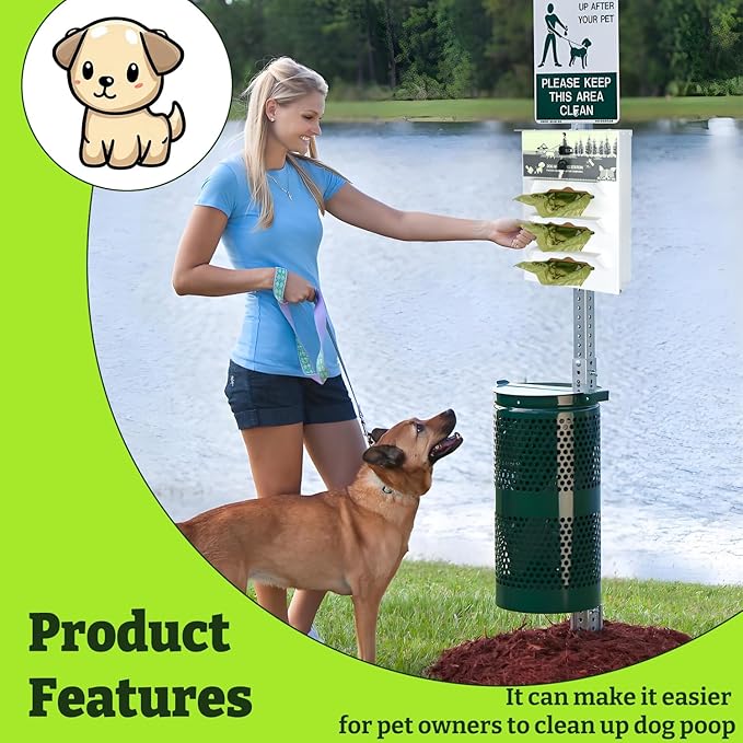 Metal Dog Poop Bag Dispenser Wall Mount, Outdoor Dog Bag Dispenser - 600 Roll Bags Included - Pet Waste Station -Pet Waste Bag Dispenser with Pick Up After Your Dog Sign (Glow in the Dark)