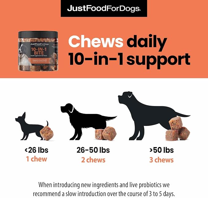 JustFoodForDogs 10-in-1 Multifunctional & Hip + Joint Supplement Soft Chews for DogsPlant-Based, Human Grade -45 Count of Each, 90 Chews Total