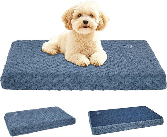 EMPSIGN Stylish Dog Bed Mat Dog Crate Pad Mattress Reversible (Cool & Warm), Water Proof Linings, Removable Machine Washable Cover, Firm Support Pet Crate Bed for Small to XX-Large Dogs, Navy/Grey