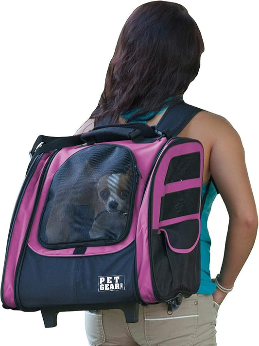 Pet Gear I-GO2 Roller Backpack, Travel Carrier, Car Seat for Cats/Dogs, Mesh Ventilation, Included Tether, Telescoping Handle, Storage Pouch, 1 Model, Available in 5 Colors