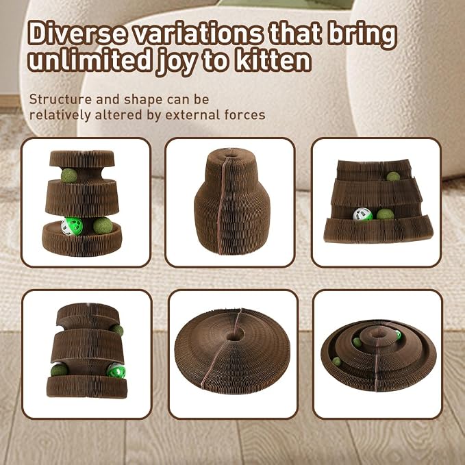 Cat Toys Interactive, Magic Organ Cat Scratcher Cardboard with Catnip Ball, Reversible Kitten Toys Scratching Scratcher Pads(2PCS)