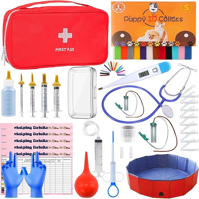 kewen Puppy Kitten Whelping Supplies, Whelping kit for Puppies Birth,Kitten Supplies,Dog Supplies,Puppy kit,Kitten Bottle Feeding kit for New Born Puppy Supplies and Kitten with 32" Whelping Pen