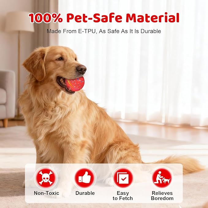 Interactive Dog Toys Dog Ball – 3 Play Modes Smart Moving Bouncing Dogs Ball, E-TPU with RGB Lights, Automatic Rolling Dog Toy for Small Medium Dogs to Keep Them Busy and Boredom Relief (Red)