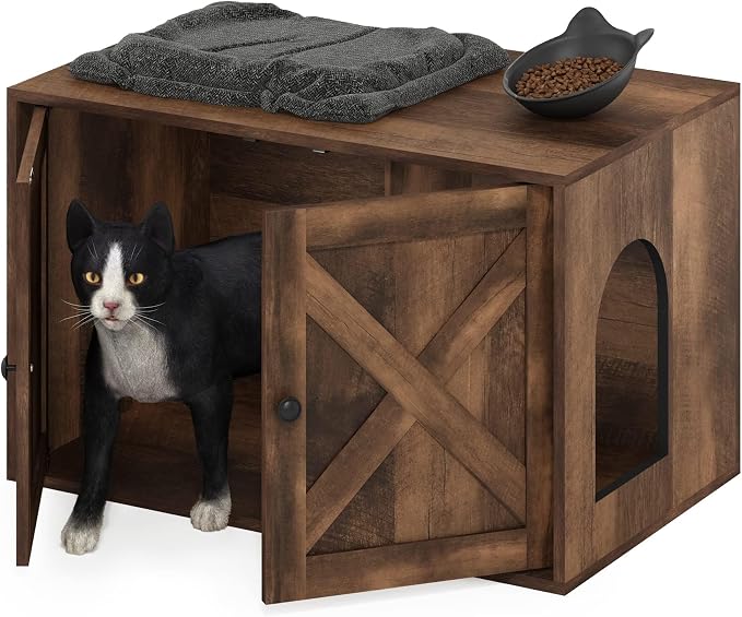 Furinno Peli Farmhouse Cat Litter Box Enclosure, Rustic Brown
