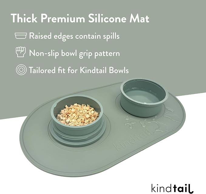 KindTail Pet Bowl Set + Silicone Mat - 2 Bowls & 1 Mat, BPA-Free, Dishwasher Safe, Non-Slip, Travel-Friendly, 25-65 lbs Dogs