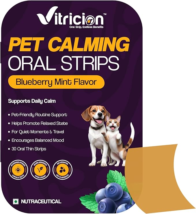 Calming Oral Strips for Dogs & Cats | Fast Acting Pet Anxiety Relief with L-Theanine, Chamomile, Tryptophan & Melatonin Behavioral Support for Travel, Fireworks, Thunderstorms 30 Oral Strips