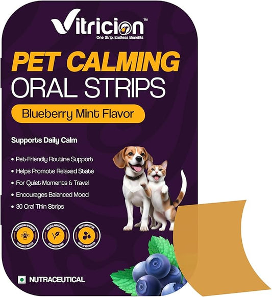 Calming Oral Strips for Dogs & Cats | Fast Acting Pet Anxiety Relief with L-Theanine, Chamomile, Tryptophan & Melatonin Behavioral Support for Travel, Fireworks, Thunderstorms 30 Oral Strips