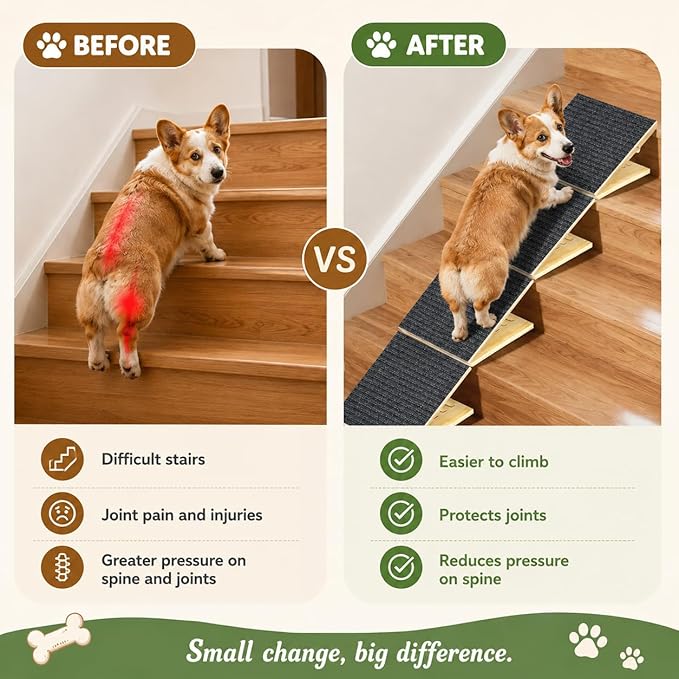 Dog Ramp for Stairs, 2 Pack Foldable Stair Ramp for Dogs, Adjustable Solid Wood Pet Steps for Small Dogs, Senior, Short-Legged and Injured Pets, Elderly Dog Stair Wedges Assist