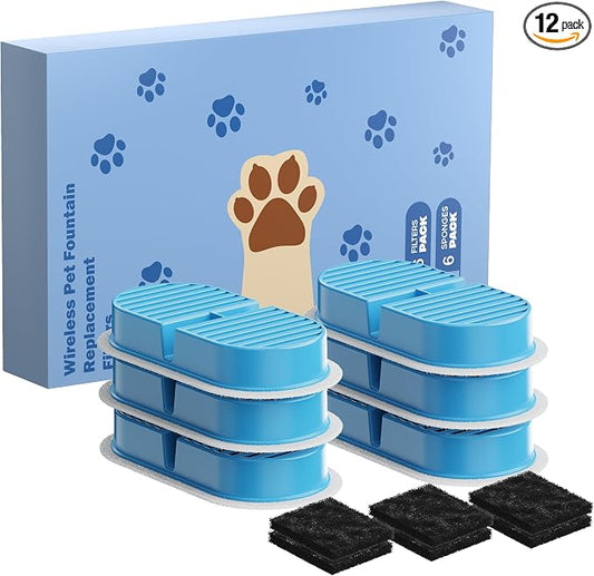 VKIMISS Cat Water Fountain Filters: Pet Water Dispenser Filter Replacement | Official Cat Fountain Replacement Filters & Pre-Filter Sponges for VKIMISS 108oz Automatic Pet Fountains