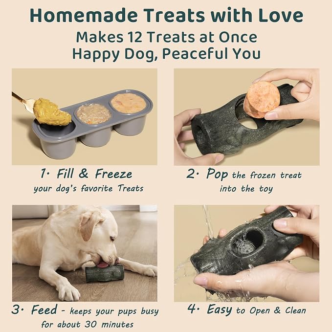 MENGJINGO 2-Pack Long-Lasting Interactive Dog Toys and Silicone Frozen Treat Tray - Keep Your Puppy Busy, Safe for Aggressive Chewers, Enrichment Toy for Medium & Large Dogs 25-75 lbs