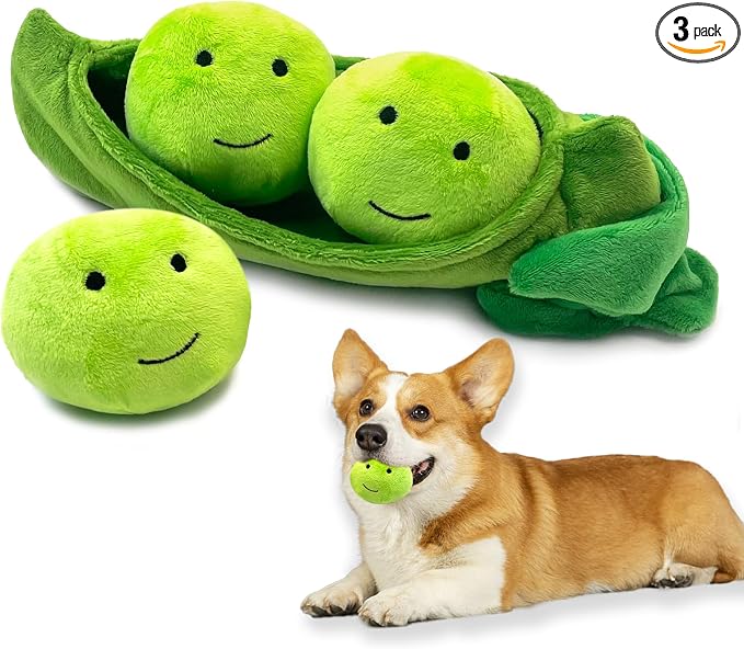 Hide and Seek Dog Toys, Interactive Squeaky Plush Puzzle Toy with Crinkle, Dog Enrichment Toys for Boredom & Stimulation, for Small Medium Dogs, Non-Aggressive Chewers(Pea Balls, Pack of 3)