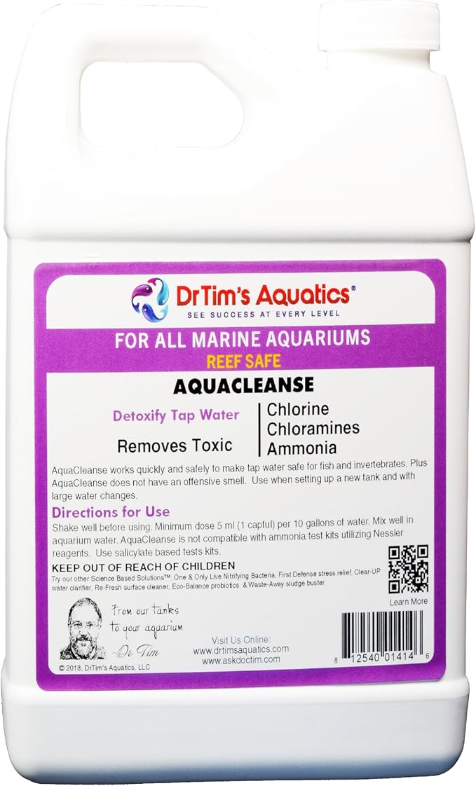 DrTim’s Aquatics AquaCleanse for Reef Aquariums – 128 oz – Tap Water Detoxifier, Dechlorinator & Ammonia Reducer for New and Cycled Fish Tanks