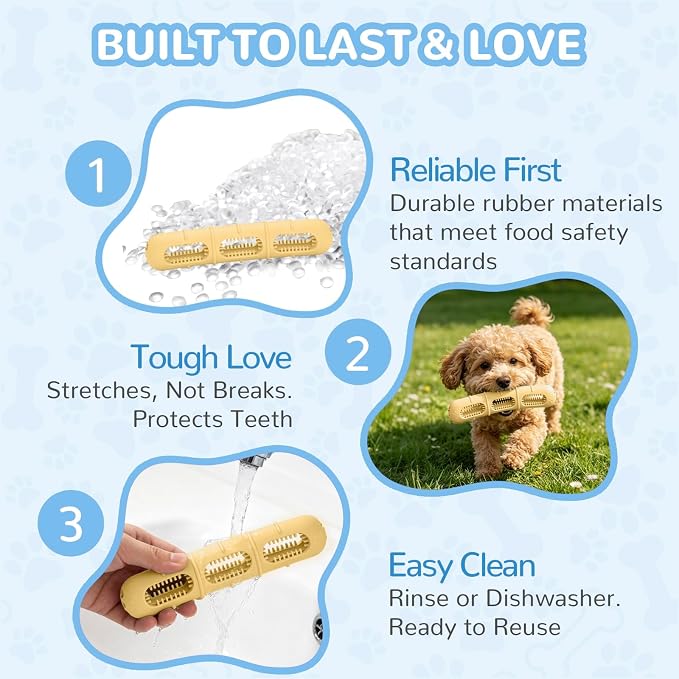 Puppy Rubber Chew Toy for Teething, Chew Toys for Dogs Small Breed with Bristles, Stuffable Puppy Teething Toy, BPA-Free Teeth Cleaning & Teething Relief, Keeps Dog Busy (Yellow)