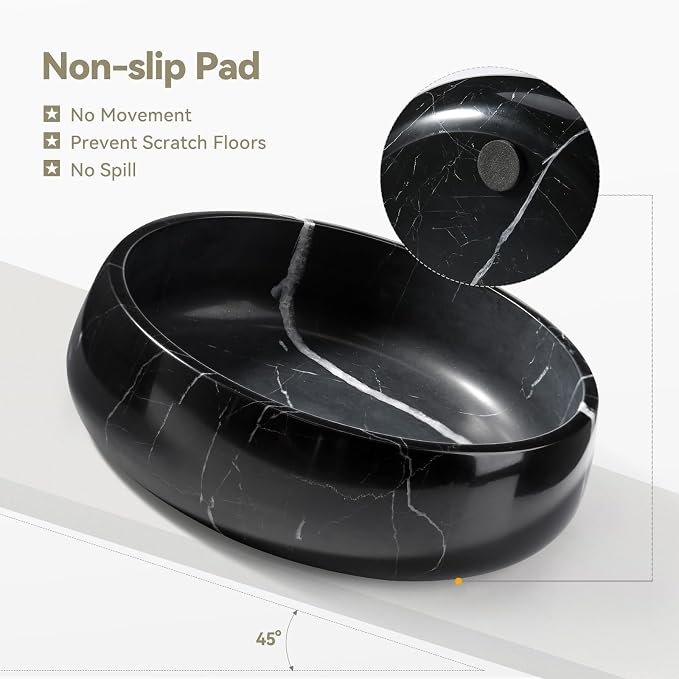 Karibiber Natural Marble Dog Bowl, 5lbs Non Slip Dog Food Bowl, Non Spill Weighted Water Bowls for Large Dogs, Durable Big Dogs Dish, Puppy Pet Bowls, Easy to Clean, Holds 6.5 Cups(Spain Black)