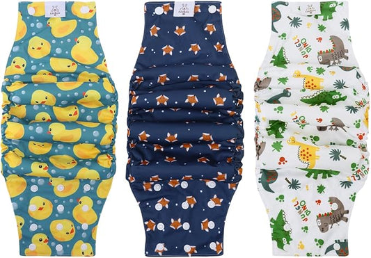 CuteBone Washable Dog Diapers Male with Snaps Reusable 3pcs a Pack Doggie Belly Band for Male Dogs Wraps KDM04XS