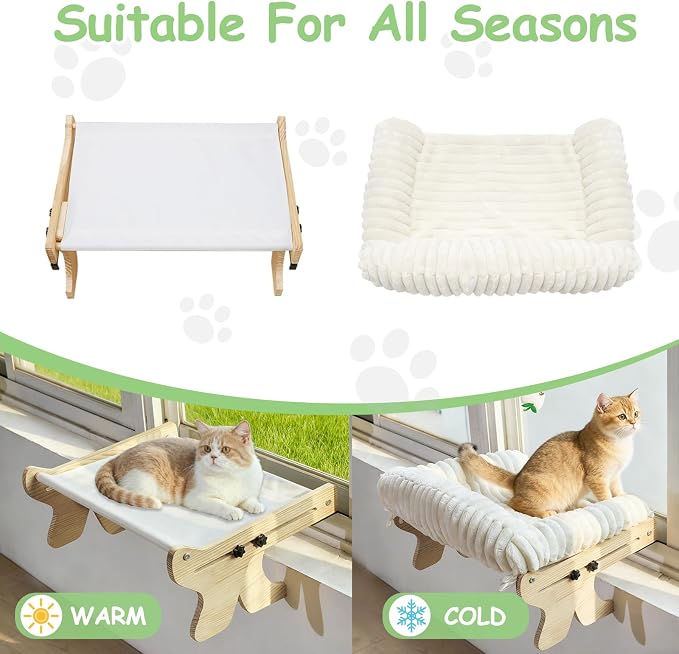 Woochpet cat Window Perch for Indoor Cats Large Window Hammock with Washable Cover Suitable for All Seasons cat Window Bed for Adults Cats and Kittens(White)