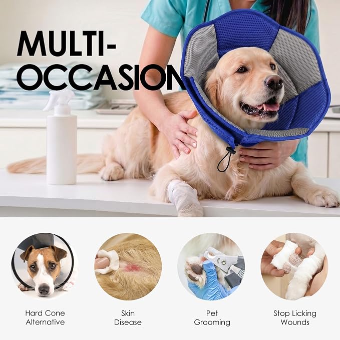 AOFITEE Dog Cone - Soft Dog Cone Collar to Stop Licking, Adjustable Comfy Cones for Dogs After Surgery, Foldable Cones for Dogs Elizabethan Pet E-Collar for Medium Pets, Pet Recovery Collar, Blue M