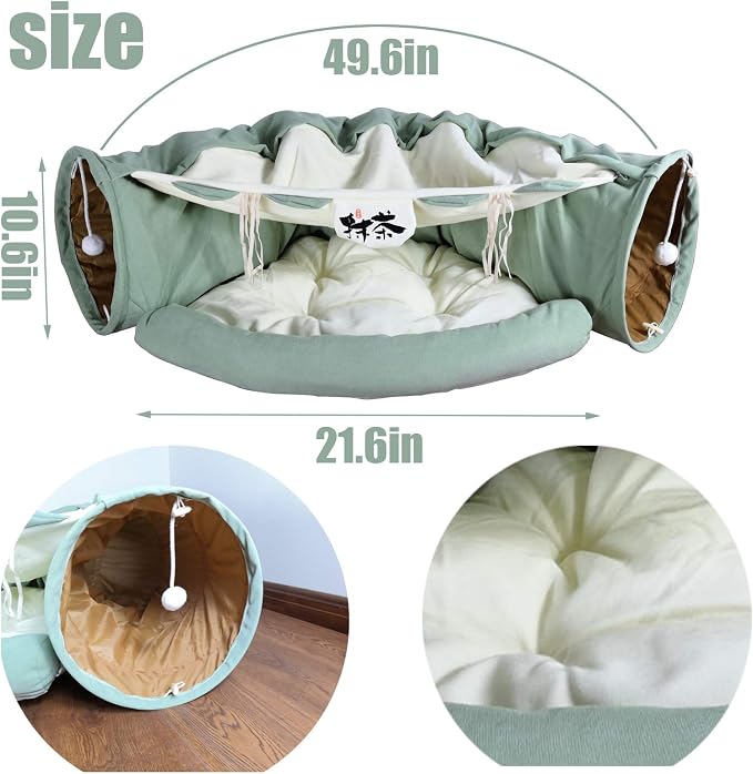 LEFTSTARER 2-in-1 Collapsible Cat Tunnel for Indoor Bed and Hideout - Pet Dog Rabbit Bunny Ferret Tunnel Tubes Toys with Removable Washable Mat, Tower Wheel Stuff