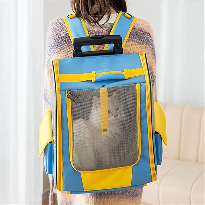 OLOTU Pet Backpack Breathable Mesh Pet Trolley Case, Go Out Portable Cat Backpack, Puppy Transport Carrier Pull Rod Box, Pet Travel Carrier Spacious