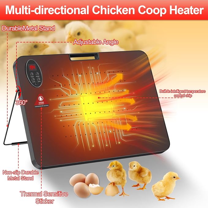 Chick Brooder Heater,200 Watts Radiant Heat Panel with Overheating Protection,Smart Brooder Chick Heater with Adjustable Temp (86~194℉) & 12H Timer,Remote Control,Safe Chicken Heater for Winter Pets