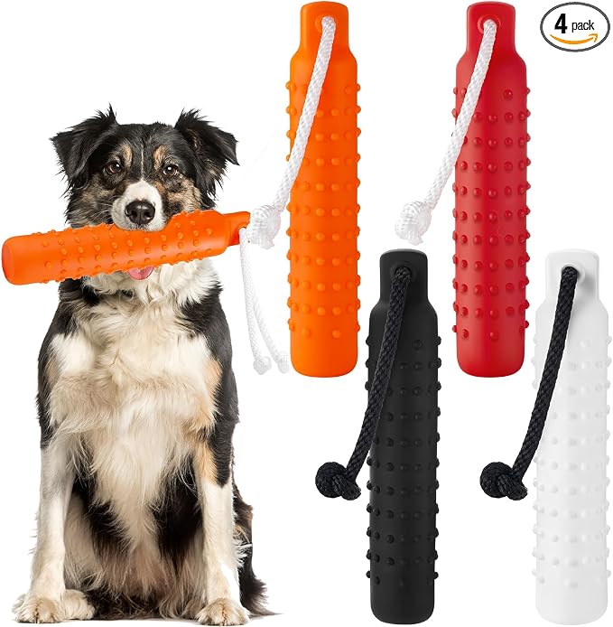 Blueweenly 4 Pcs Dog Bumper Toy for Water Retrieving Plastic Puppy Training Dummy Dog Float Toy Lightweight for Float on The Water Pool Outdoor Training Hunting Fetching (Polychrome)