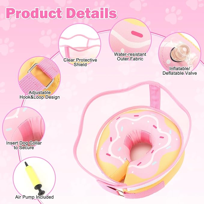 Dog Donut Collar, Inflatable Dog Cone Collar for Dogs to Stop Licking (Light Pink, XL)