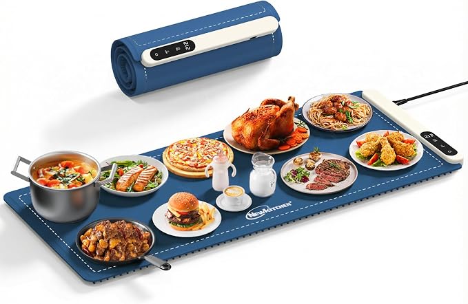 Warming Mat for Food, 36"x16" Food Warming Mat 6 Temperature & Timer Settings Upgrade Graphene Fast Full Surface Heating-Versatile Food Warmer for Gatherings, Parties, Everyday Use-Fruit Frost Blue