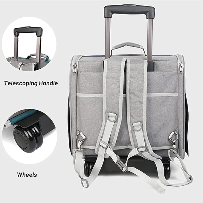 Cat Carrier with Wheels,Pet Travel Backpack Bag Cat Puppy Dog Carrier W/Trolley and Telescopic Handle,Multi-Function Rolling Carrier,Portable Stroller Wheel Luggage Bag