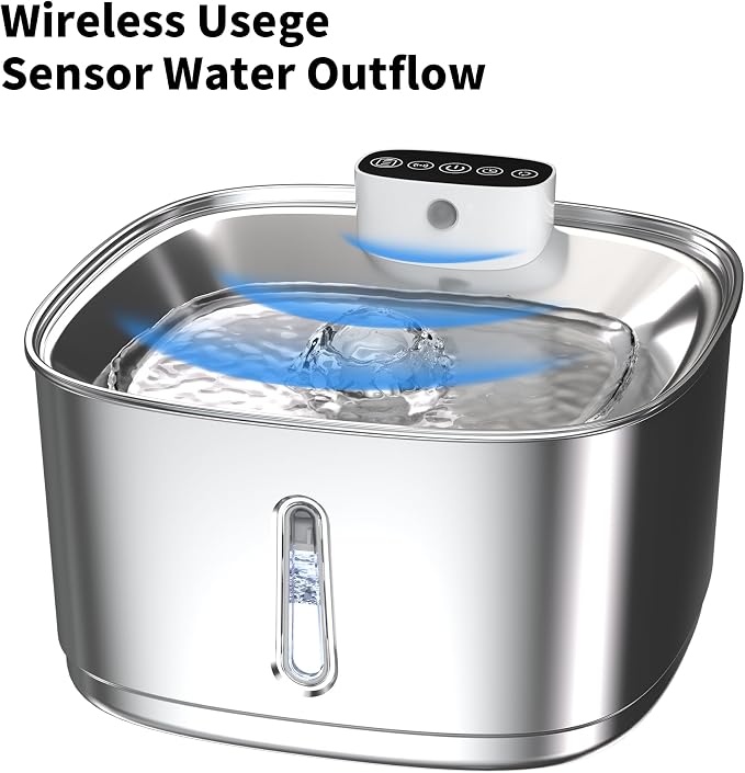 Cat Water Fountain Stainless Steel- 108oz/3.2L Pet Fountain with 4 Replacement Filters, Motion Sensor& 3 Working Modes, Cordless Automatic Dog Water Dispenser for Cats, Dogs, and Small Pets