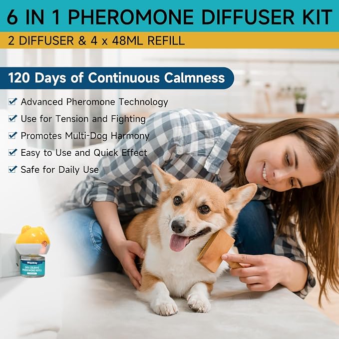 Woyamay No Chew Spray for Dogs 200ML + Dog Calming Diffuser with 2 Diffuser + 4 Refill 48ml - Bitter Apple Spray to Stop Chewing Licking of Furniture, 6-in-1 Dog Pheromone Diffuser Kit to Calm 120Days