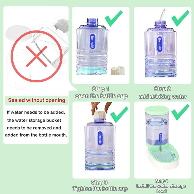 Bemodst Automatic Pet Water Dispenser - Automatic Cat & Dog Water Bowl, 3.8L Gravity Design, Suitable for Small & Medium-Sized Pets (Green)