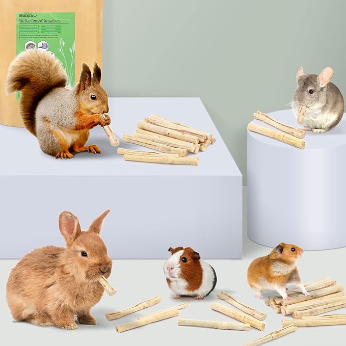 Bissap Rabbit Chew Sticks, Bunny Molar Mixed Timothy Hay Treats Bamboo Sticks for Small Animals Hamsters Chinchillas Guinea Pigs Squirrels Natural Teeth Grinding Chewing Toys