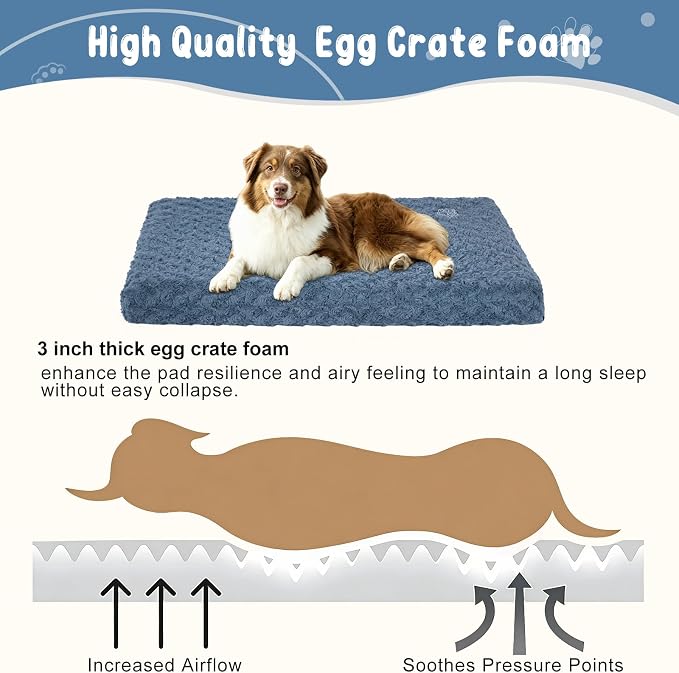 EMPSIGN Stylish Dog Bed Mat Dog Crate Pad Mattress Reversible (Cool & Warm), Water Proof Linings, Removable Machine Washable Cover, Firm Support Pet Crate Bed for Small to XX-Large Dogs, Navy/Grey