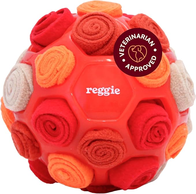 Reggie Snuffle Ball for Dogs | Interactive Treat Dispensing Dog Enrichment Toys | Reduces Boredom, Stress & Hyperactivity | Snuffle Toys for Dogs | Durable & Washable Dog Puzzle Toy I Red