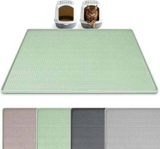 Silicone Cat Litter Mat, 47" x 35" Extra Large Litter Trapping Mat for Litter Box, Leak-Proof, Non-Slip, Kitty Litter Mats with Soft Texture for Floor, Keeping The Floor Clean (Green)