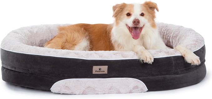 Orthopedic Dog Bed Couch for XLarge Sized Pets with Egg Foam Support, Four-Sided Bolster Cushions, Soft Tear-Resistant Fabric, and Removable Machine Washable Plush Cover, 42'', Off-White