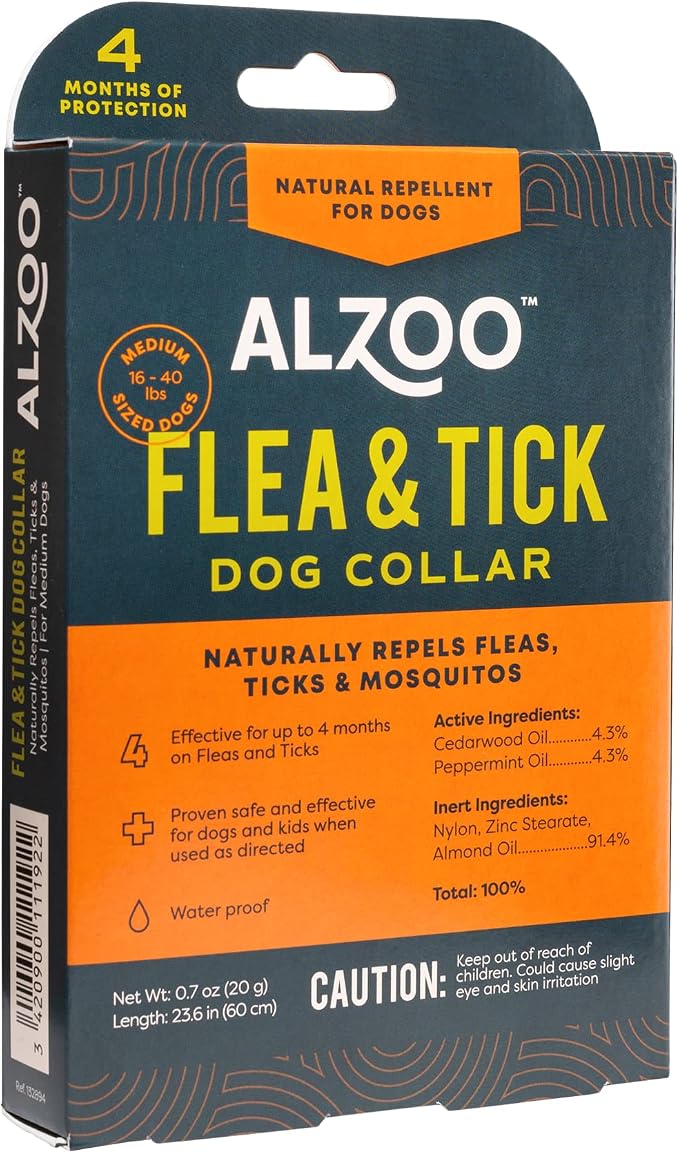 ALZOO Flea & Tick Dog Collar and 8 Fl. Oz. Flea & Tick Repellent Spray for Dogs, Medium-Sized Dogs: 16-40 lbs, 100% Plant-Based Active Ingredients