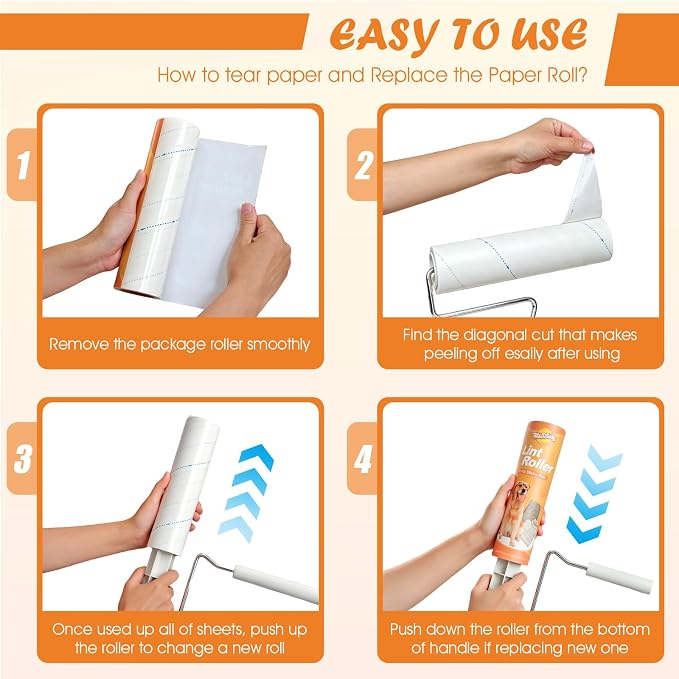WulaWindy Large Lint Roller for Pet Hair, 450 Sheets 5 Rollers with Extendable Long Handle, 7.87 in Extra Sticky Pet Hair Remover with Storage Base for Floors, Couch, Carpet, Clothes