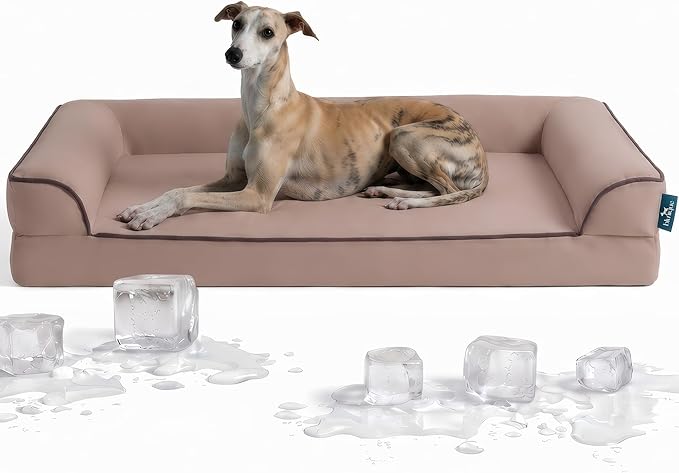Cooling Dog Bed for Summer, Extra Large Orthopedic Cool Pet Bed with Sides, Q-Max >0.45, Egg Crate Foam with Removable Washable Cover for Large Dogs, Dusty Rose