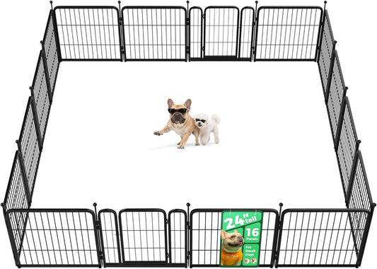 FXW Rollick Unleashed Dog Playpen for Indoor, Yard, RV Camping, 24 inch 16 Panels for Small and Puppy Dogs, Black│Patented
