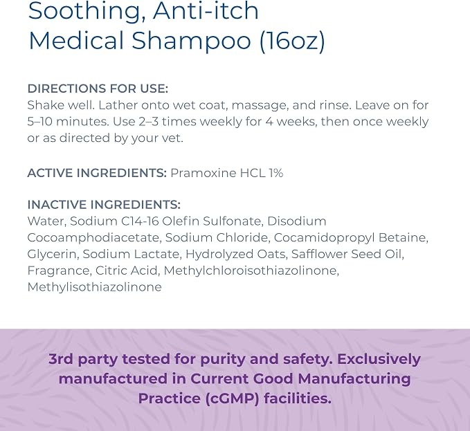 SolaceVet Soothing Anti-Itch Medical Shampoo 16 oz – Veterinarian Recommended Soap-Free Formula for Dogs & Cats with Pramoxine & Hydrolyzed Oats