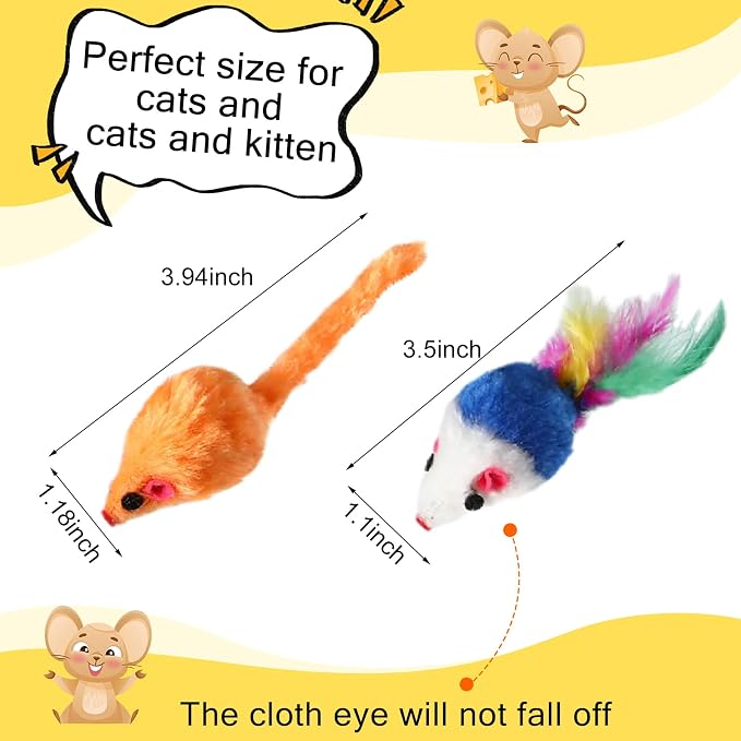 Syhood 120 Pcs Fur Mice Cat Toys Bulk for Indoor Cats Catnip Mouse Toys with Rattle Sound Rattle Mice Pets Kitten Interactive Play Assorted Color