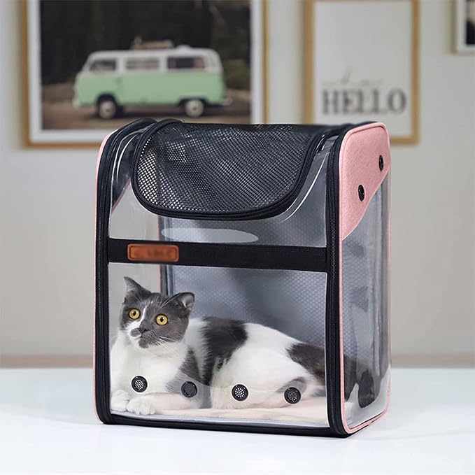 OLOTU Pet Backpack Expandable and Portable Cat Backpack, Adjustable Ergonomic Dog Backpack Carrier, Double Safety Security Design Cat Carrier Spacious