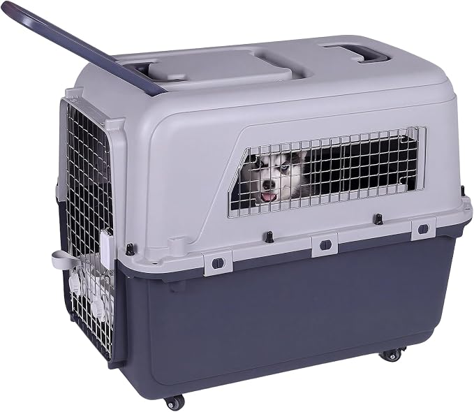 Generic Cats & Rabbit Animal Carrier Travel Cage Box Length 33in/Width 21.6in/Height 25.2in with Handle & Metal Door Portable Transporter Box for Indoor Outdoor Puppies Kittens