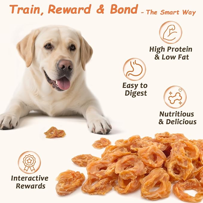 Chicken Rings Dog Treats 2 Pound, Real Chicken Jerky Rawhide-Free Soft Chews, Natural High Protein Limited Ingredient Training Snacks for Small Medium Large Dogs