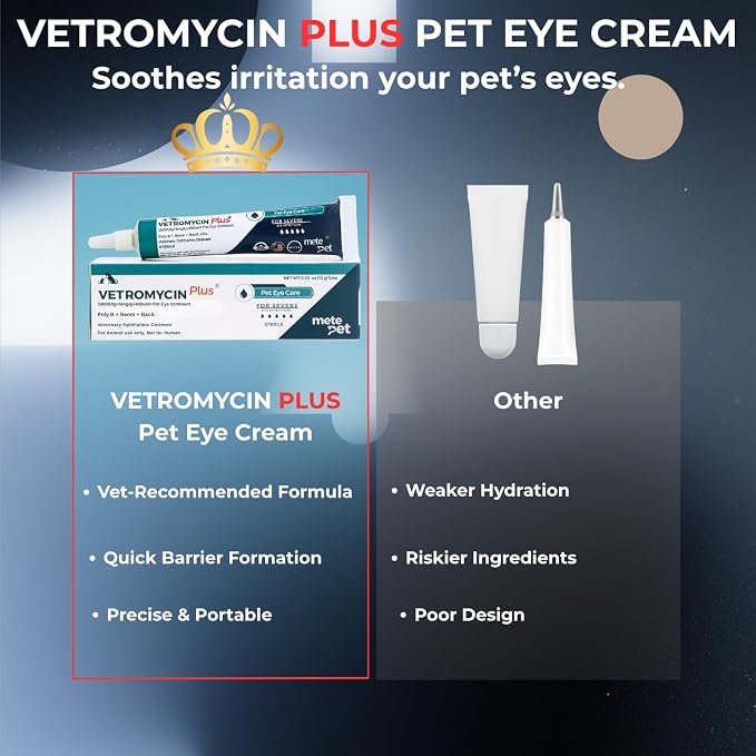 Vetromycin Plus Pet Eye Cream Health for Dogs, Cats, Cattle, Sheep, Horse, Bird 0.35 oz / 10 gr, 1 Tube