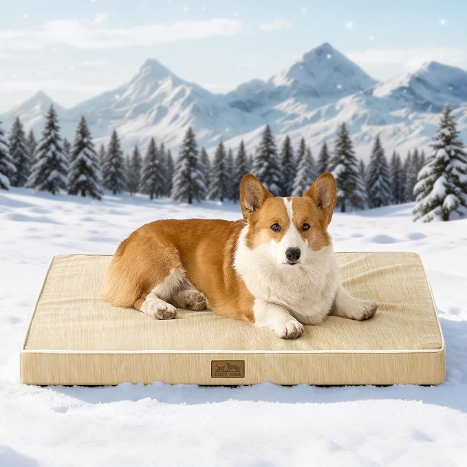 COZY KISS Cooling Orthopedic Dog Bed, Waterproof Egg Crate Foam Pet Bed with Removable Washable Cover, 36x27x3 Inch,Beige